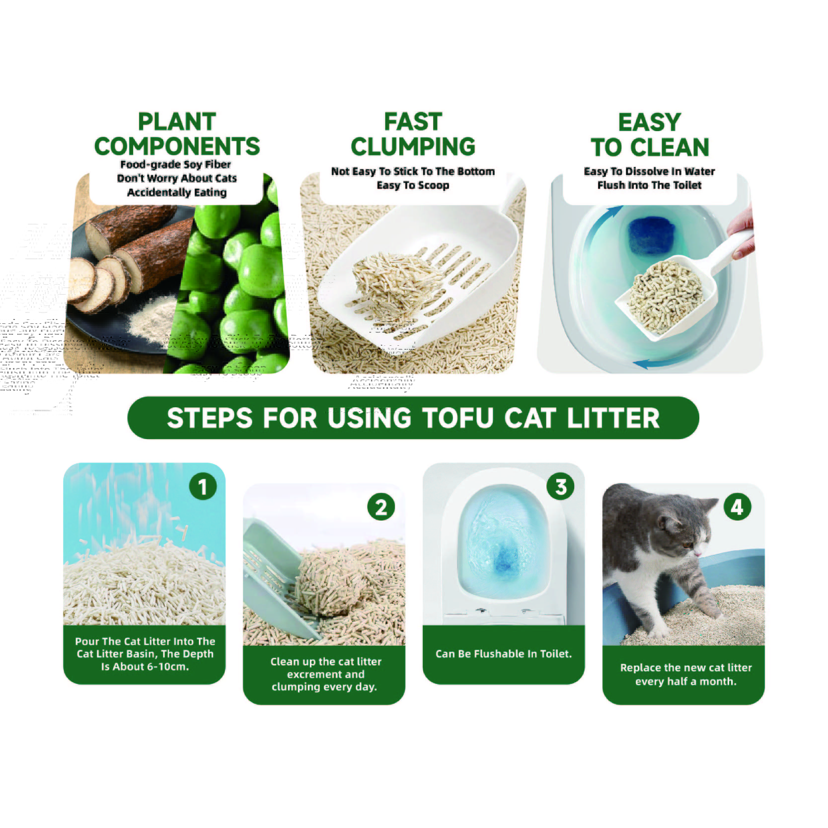 Pet Products OEM Factory Free Sample Natural Biodegradable 100% Natura Plant Mixed Cat Litter Cassava Tofu Cat Litter ﻿