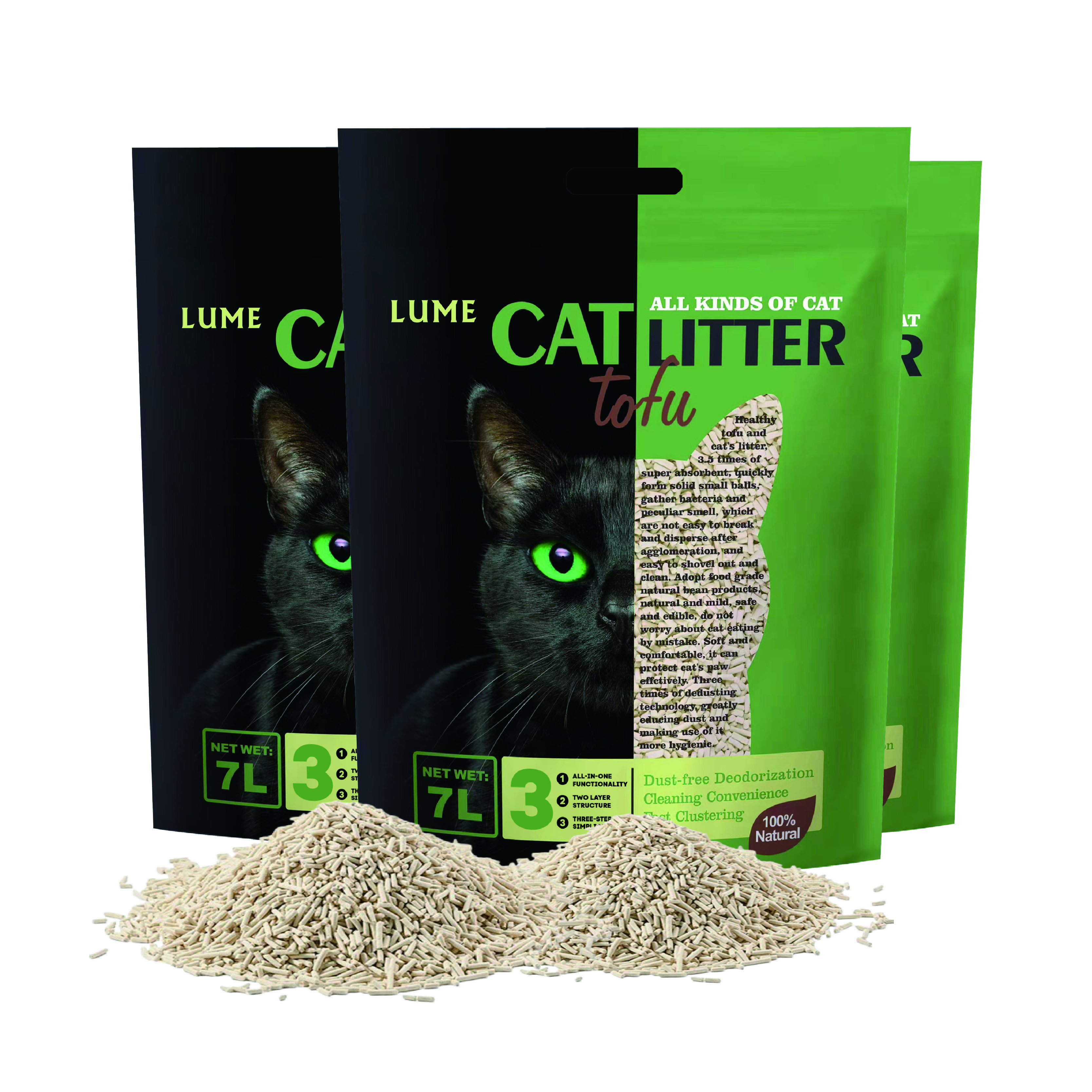 Natural Cat Litter Eco Friendly Tofu Cat Litter Stripe Strong Clumping Flushable Cat Litter