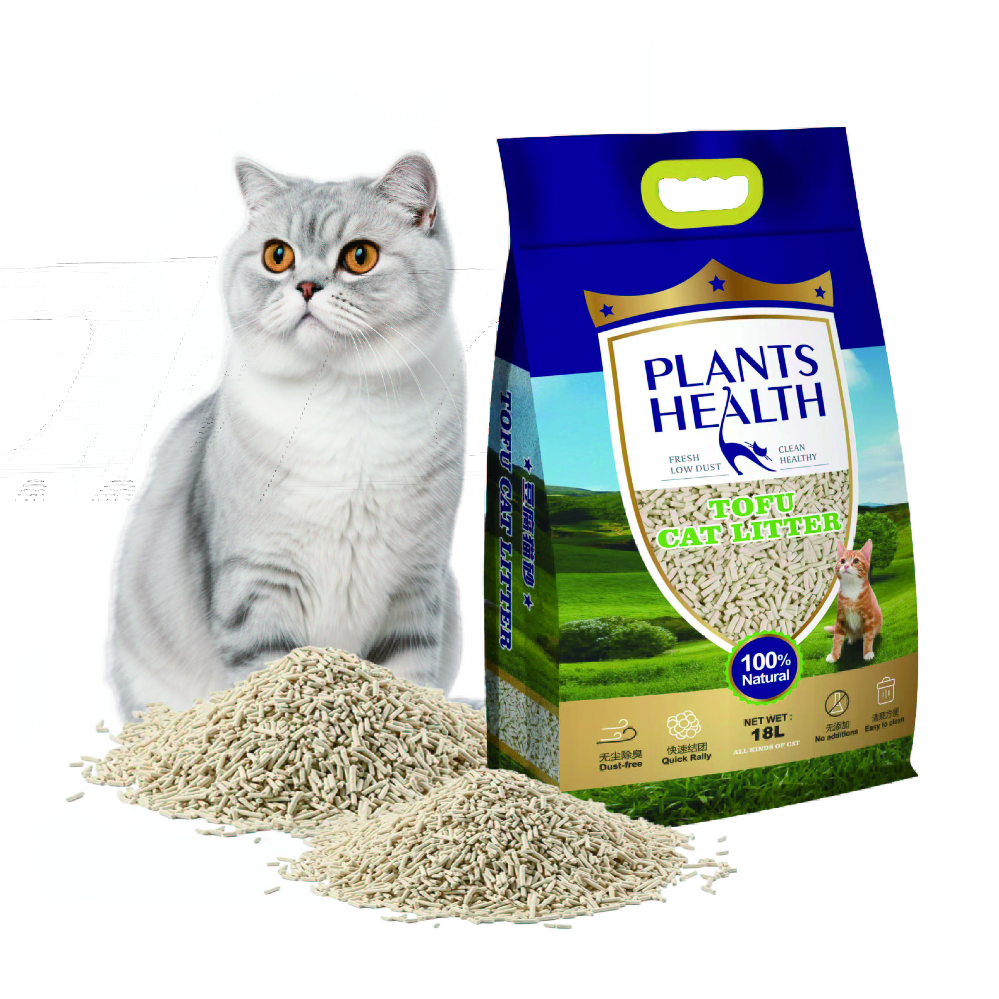 Lightweight Natural Tofu Block Cat Litter Deodorising Rate 99.9% No Dust Flushable 18L Tofu Cat Litter