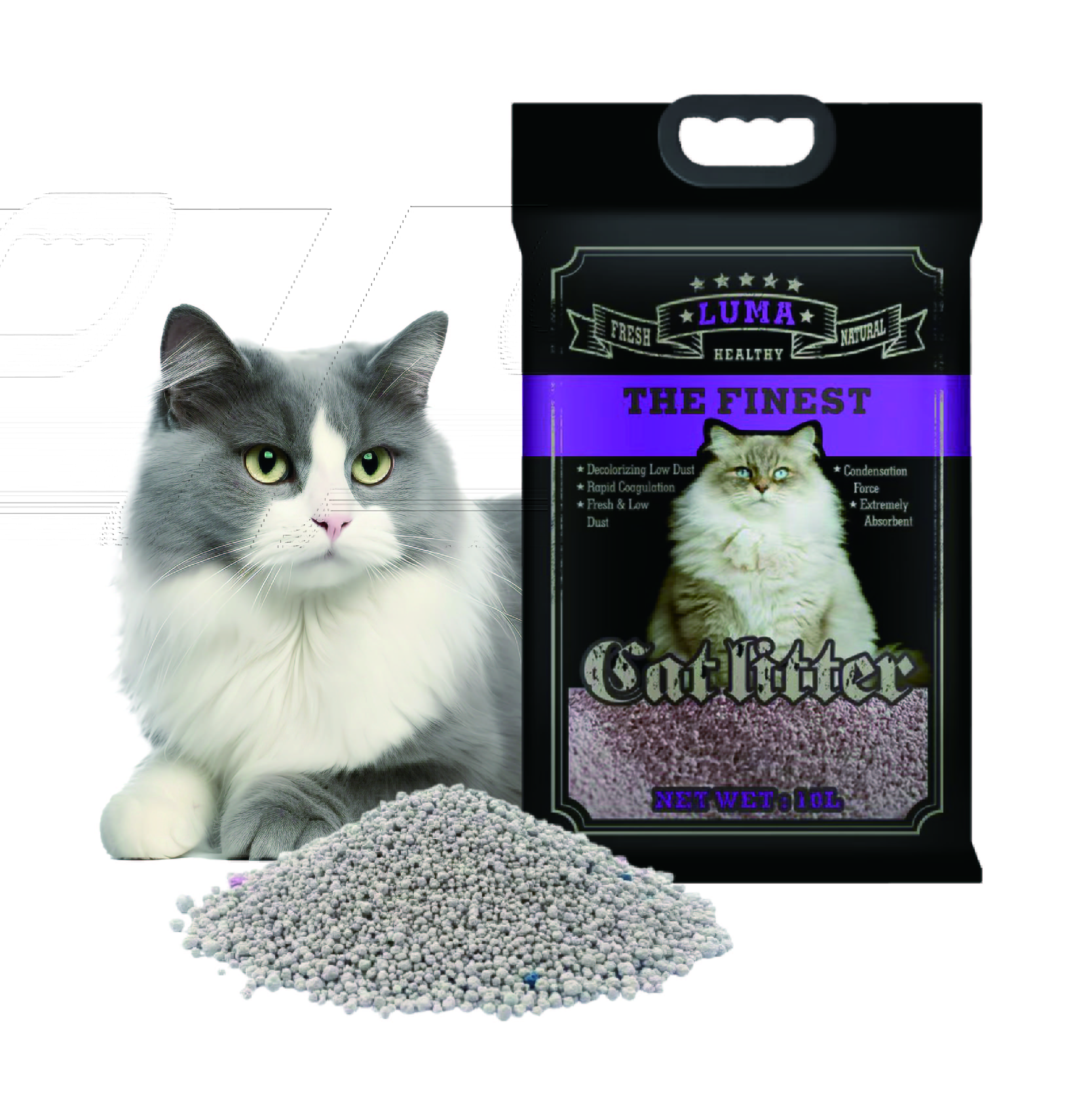 OEM ODM Natural Cat Litter Super Absorbent Bentonite Cat Sand Clumping Dust-Free Odor Control 10L Easy Clean Bentonite Cat Litter