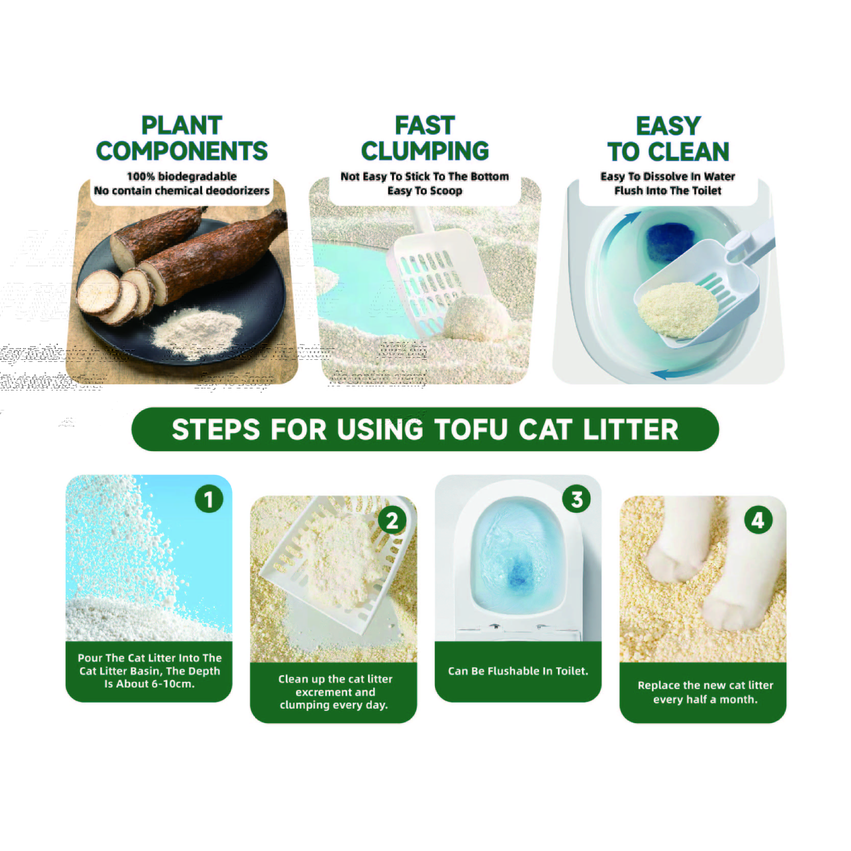 OEM/ODM Factory Custom Catlitter 100% Natural Premium Dust Free Clumping Broken Cassava Cat Litter